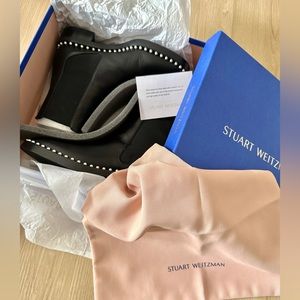 Stuart Weitzman Cline black leather booties with pearl details — worn only once
